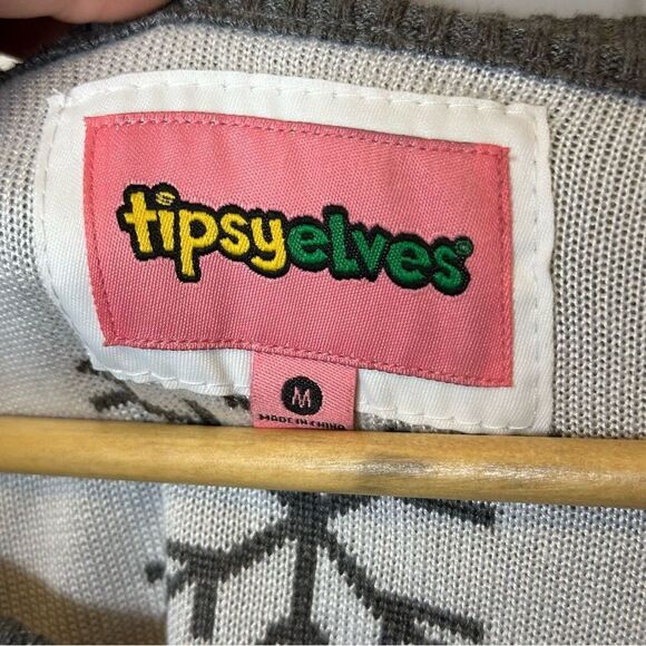 Tipsy Elves Grey Sequined Snow Day Ugly Christmas Sweater Sz M Holidays Festive - Picture 7 of 8